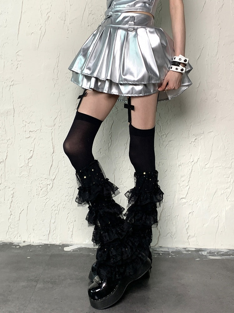 Tiered Leg Y2K Moon and Black Star Trims Sleeves Ruffle