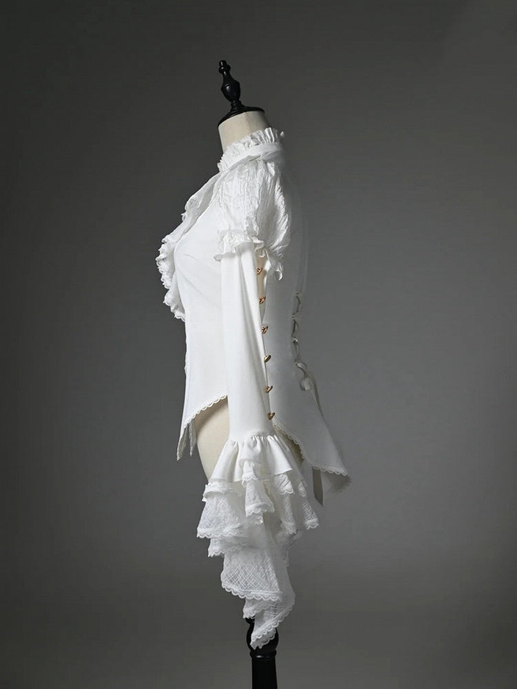 White Ruffled High Neck Long Sleeve Shirt