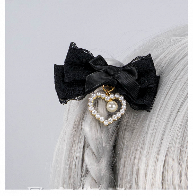 5色のビーズハートチャーム ジライケイ レースリボンヘアクリップ