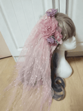 Dreamy Floral Pink-Purple Tulle Lolita Veil Polka Dot