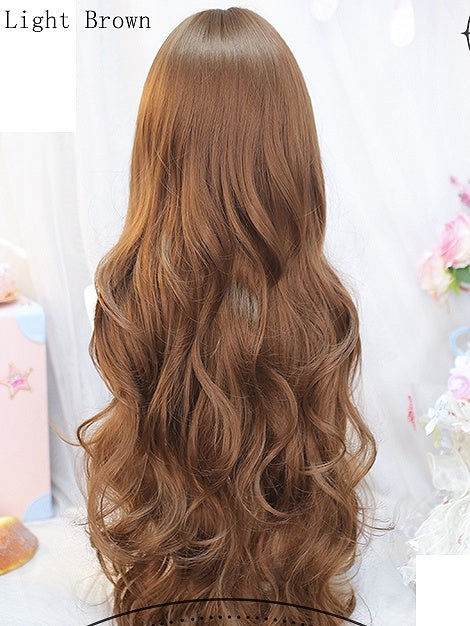 Wigs Air Long 75-80cm Pink/Black/Dark Brown/Blonde/Grey Brown/Light Wavy With Bangs