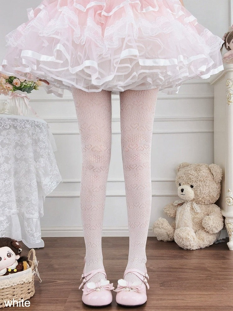 Heart Patterned Sheer Lolita Tights Available in Three Colors - Milkcat Studio