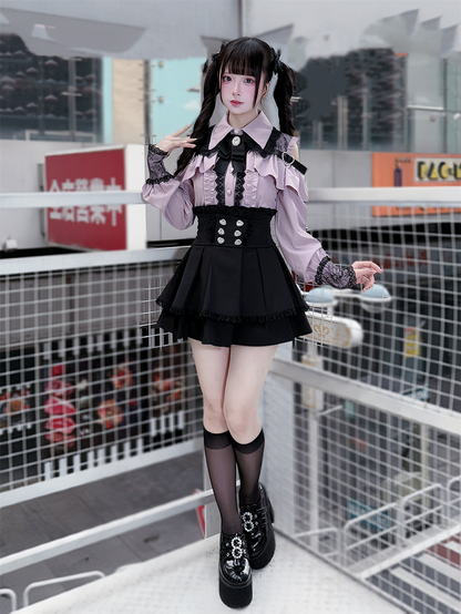 Dusty Blouse: Jirai Kei Sweetheart Buttons Pink