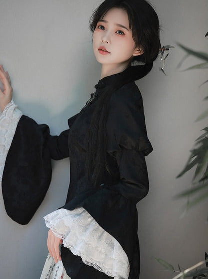 Bow + Necklace Dress China Asymmetrical Long + Beaded Big