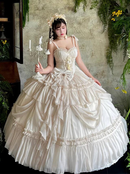 Dress Corset Gorgeous Waist Length Floor Flowers Apricot Gown Adorned Birthday