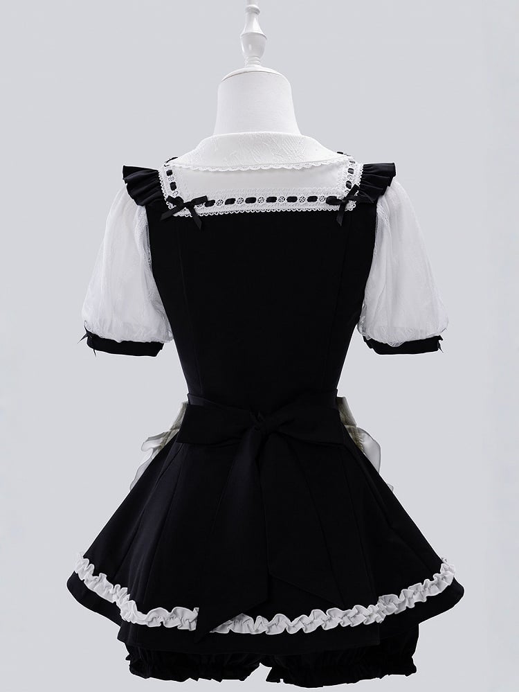 Jirai-kei Maid 4-Piece Set: Dress, Wrist Cuffs, Bloomers, Apron - Fluffy Heart