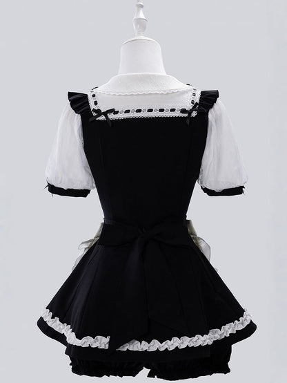 Jirai-kei Maid 4-Piece Set: Dress, Wrist Cuffs, Bloomers, Apron - Fluffy Heart