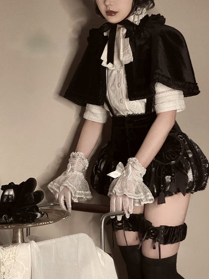Shoulder Bloomers Lolita Gothic Black Printed Ruffled with Straps