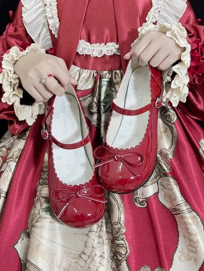 Lolita Heeled Sweet Snap Wine 3cm Bow - Fastener Accents Janes Mary Red