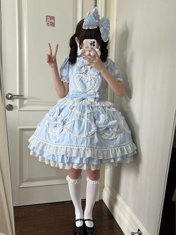 Robe OP "Old School" en dentelle oreilles de lapin bleue
