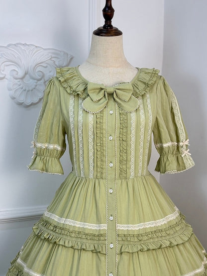 Green Layered Ruffles Elegant Lolita Dress Front Button Placket - Miss Point