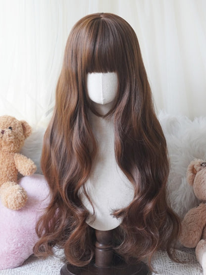 Blond/Karamell/Orange/Hellblond, hüftlange, gewellte Perücke mit vollem Pony