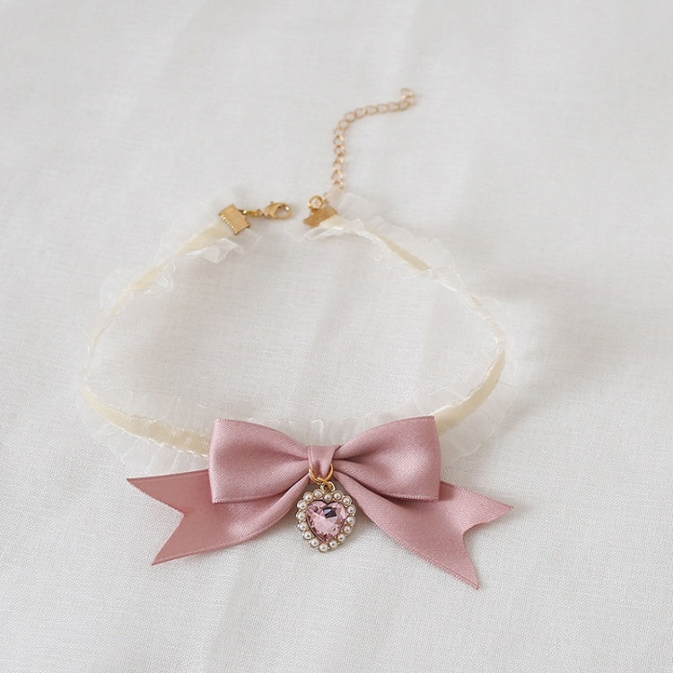 With Pendant Pink Sweet Heart Bowknot Choker Elegant