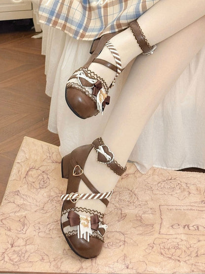Shoes with Lolita Jane Sweet Bow Embellishments Mary Low-heel Brown