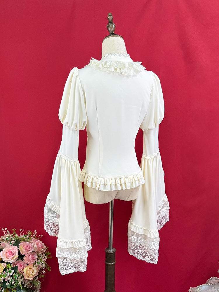 Elegante Bluse mit langen Glockenärmeln in Aprikose