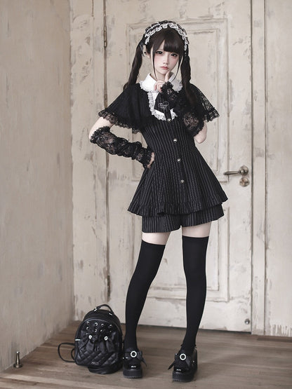 Striped Dress with Lace Cape and Shorts Set - Ekomi