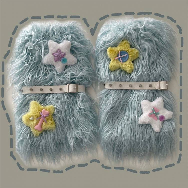 With Decorated Pink/Blue Studded Stars Garter Plush Warmers Leg