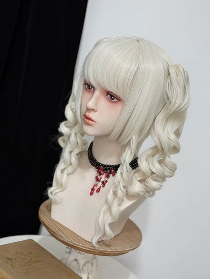 ローマンブロンドの前髪ウィッグ カール + ポニーテール 爪付き 2つ 48cm