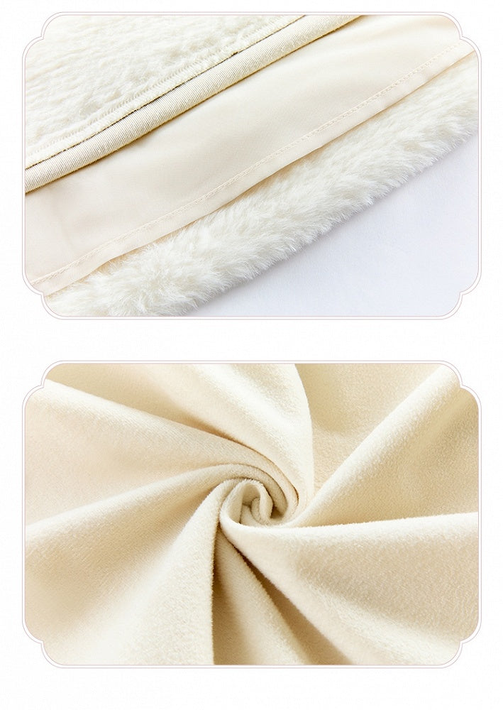 und Ausschnitt Beige Lange Ärmel Manschetten Lolita Floral Plüsch Kleid Mieder Stickerei