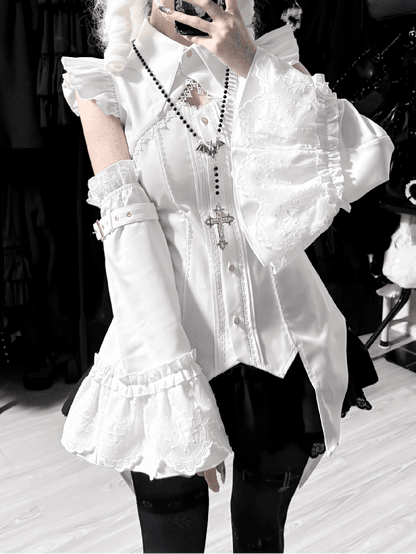 Dramatic Tail Collar White Gothic Batwing Jirai Swallow Top Kei Sleeveless with