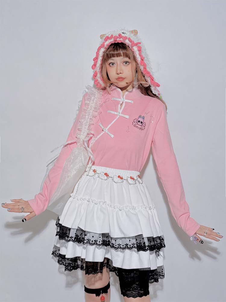 Pinkes Pastell-Punk-Skelett-Top in Gitarrenform mit Strasssteinen