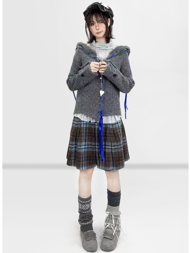 Long Light High Sleeve Y2K - Grey Neck Dots Polka