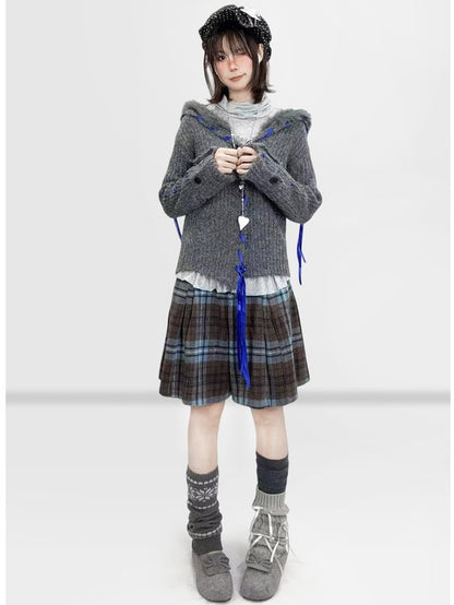 Long Light High Sleeve Y2K - Grey Neck Dots Polka