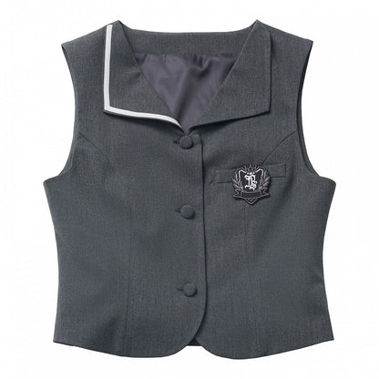 ダークグレーのプレッピースタイルVネックベスト