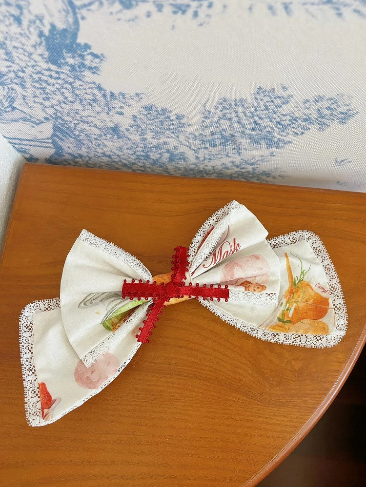 Cream / Bowknot Green Hairclip