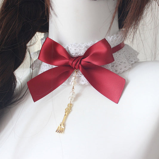 Cake-Style Bow Lace Choker Strawberry