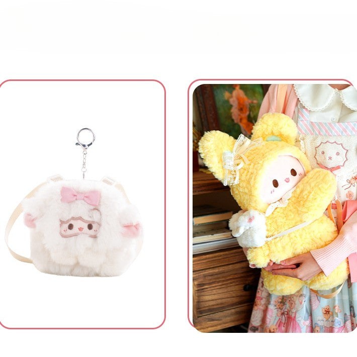 Bowknot + Middle/Large Size Keychain Backpack Rabbit-shaped 3 Plush Options Yellow
