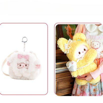 Bowknot + Middle/Large Size Keychain Backpack Rabbit-shaped 3 Plush Options Yellow