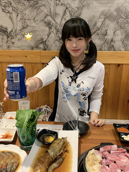 Top Big with Letter V-neck Eye White and Print