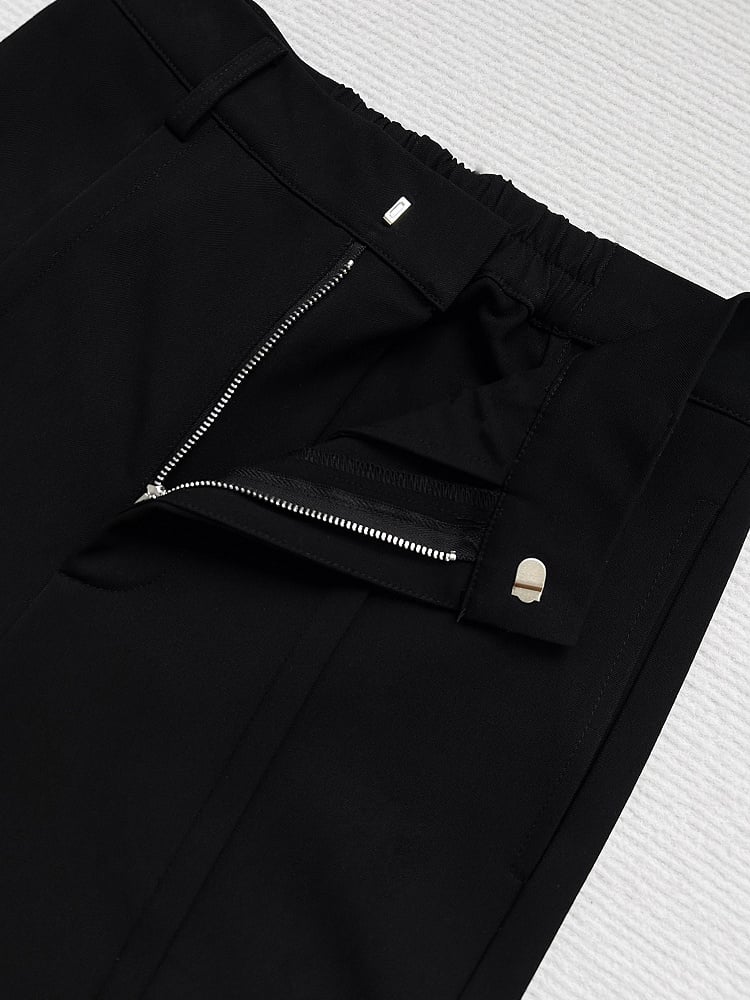 Ouji Lolita Black Straight-Leg Pants with Elastic Back Waist & Subtle Flare