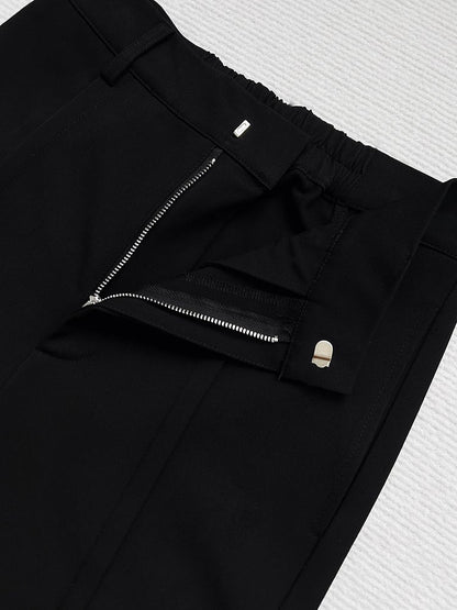 Ouji Lolita Black Straight-Leg Pants with Elastic Back Waist & Subtle Flare