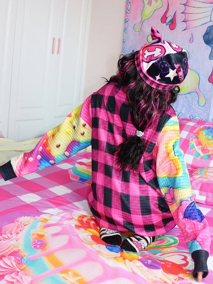 スターチェック柄スウェットシャツ Y2K ブラック柄