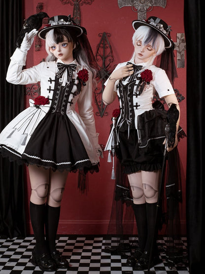 Accessories Shirt Gothic + Hat Long Sleeves Full Skirt Set Rose Lolita Coat