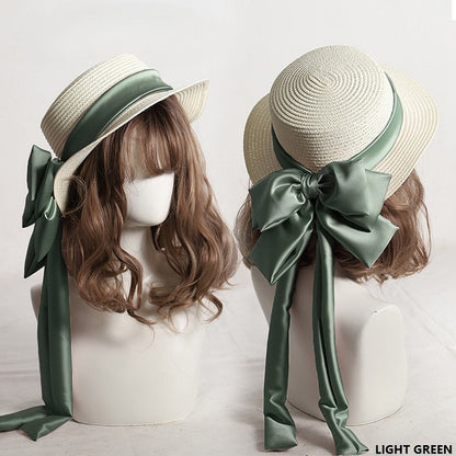 Detachable Lolita Sweet Bowknot Options Double-Layer Straw Color Hat 9 With