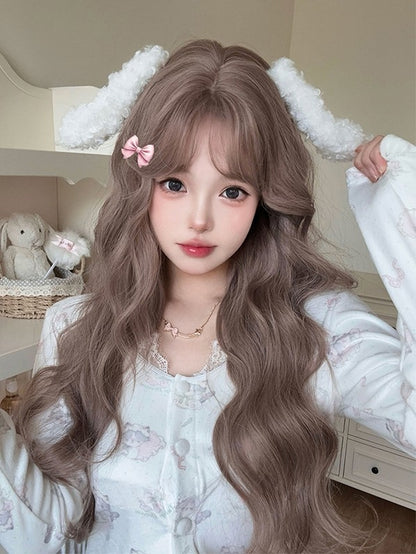 Mit Perückenpony, 72 cm Länge, gewellter Champagner-Vorhang