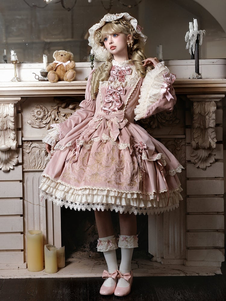 und Stickerei Kerzenständer Kerze Glocke Kleid Rosa Ärmel Samt