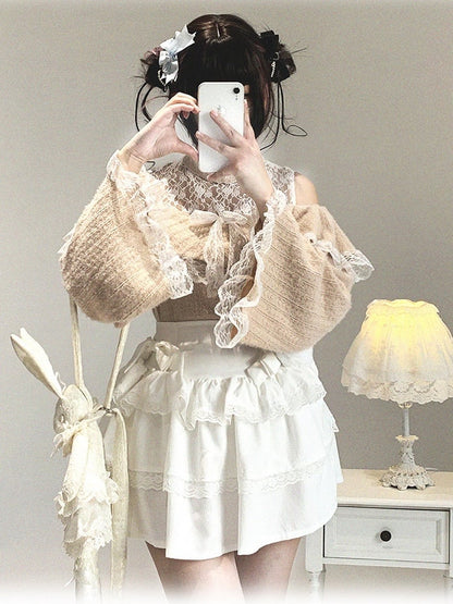 Bow Lace Shoulder Jirai Colors 3 Cutout Top Decor Kei