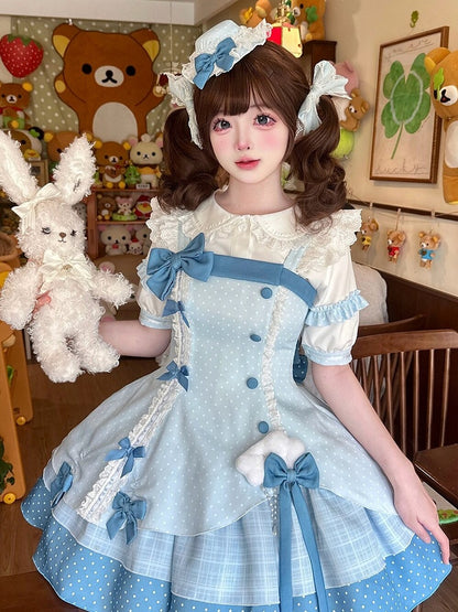 Blue Polka Dot Ruffled Sweet Lolita Jumper Skirt - Sweetheart Dream