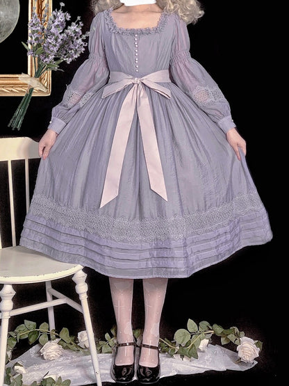 Purple Square Neck Classic Lolita Long Sleeve OP