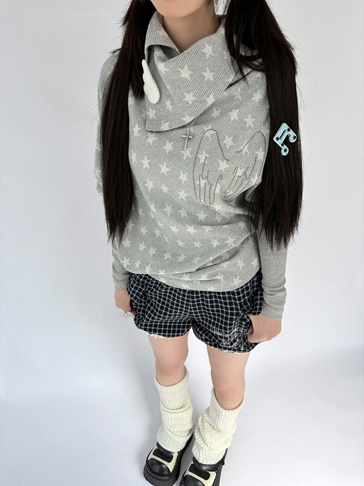 and Wings Pattern Top Sleeve with Angel Gray Star Long