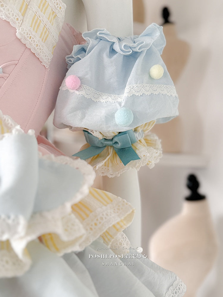 Pink and Blue Sweet Princess Puffy Tiered Ruffle Skirt Boning Dress