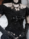 Sleeves Top Puff Edwardian Off-the-shoulder Vintage Neckline and Black