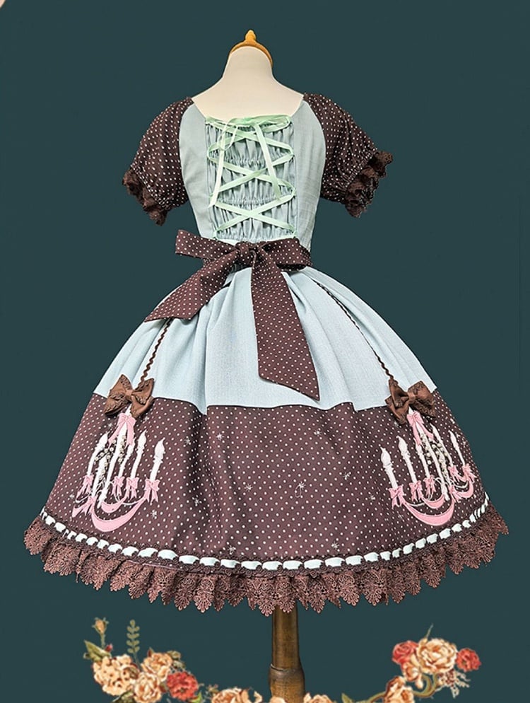 Polka Green Print Chandelier Lace Sweet Mint Black Lolita and Dress Trim with Dot