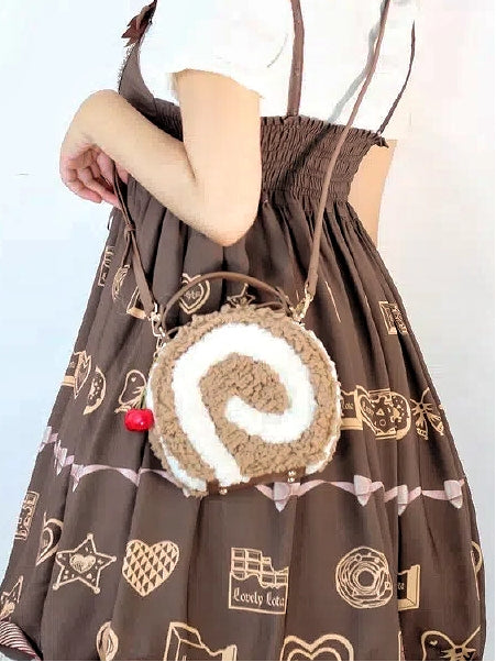 Sweet Style Round Dessert Shoulder Plush Brown Kawaii Lolita Light - Bag