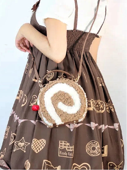 Sweet Style Round Dessert Shoulder Plush Brown Kawaii Lolita Light - Bag