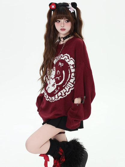 Black Striped Bunny Ears Hooded V-neck Cardigan